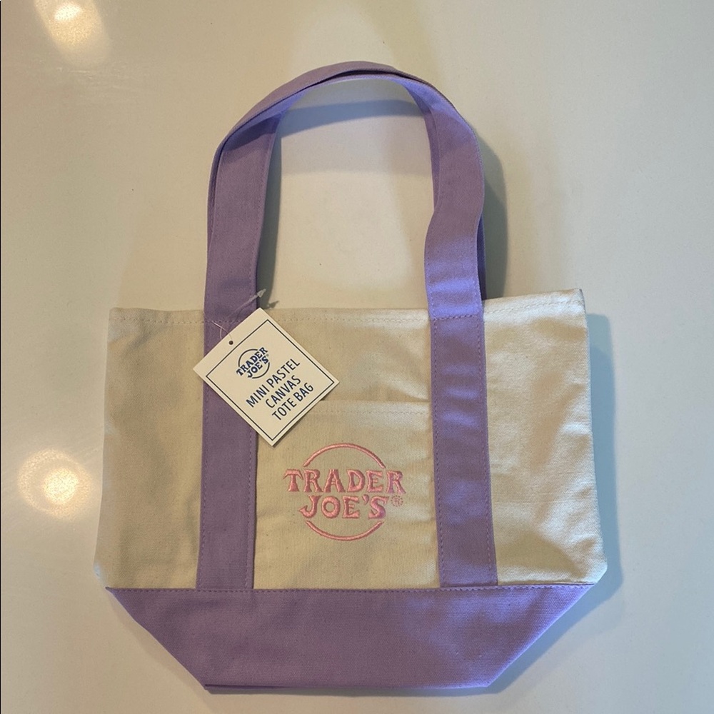 Chic Cream and Purple Canvas Tote Bag with Sturdy Handles